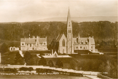 Cathedral, college and graveyard from an old postcard image.