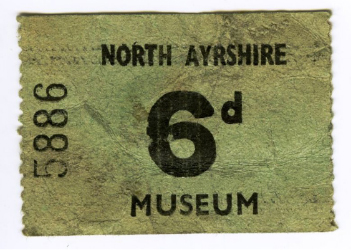 Ticket to enter the North Ayrshire Museum, found when moving the Ardrossan Sarcophagus to its present position in the centre.