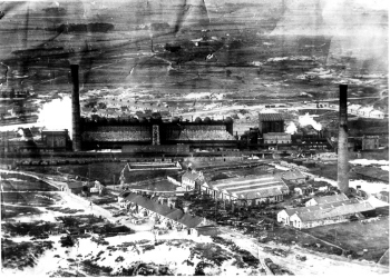 Stevenston Ironworks from the air. The workers purchased the memorial for the cholera victims.