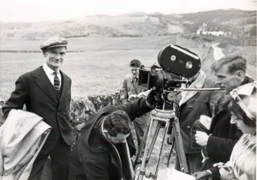 Duncan and a film crew at Ballikellet, Cumbrae.