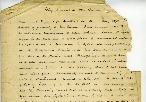 A page from Goldie's account of his trip to Auckland aboard the clipper ship Queen of Beauty in 1863.