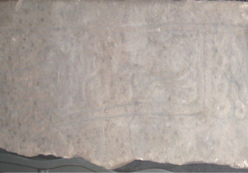 Viking carved lintel stone from Cumbrae. On display at Kelvingrove Museum, Glasgow.