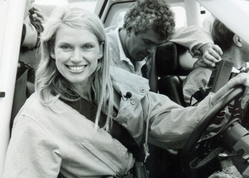 Anneka Rice filming the 1992 Challenge Anneka television programme at the 'Hush Hush'.