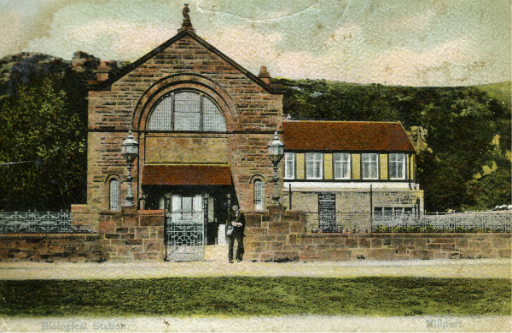 The Marine Station with laboratory, museum, aquarium and library. Outside - the postman.