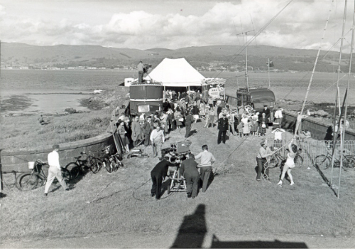 Balloch Pier with the BBC filming an outside broadcast of a programme called Children's Caravan in 1960.