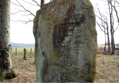 Initials inscribed on the standing stone.