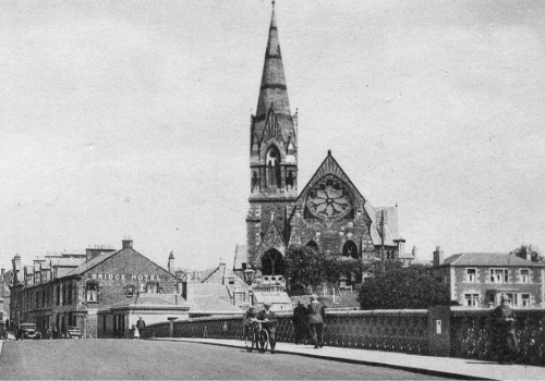 West gable of Trinity Church from the Fullarton side of the River Irvine.